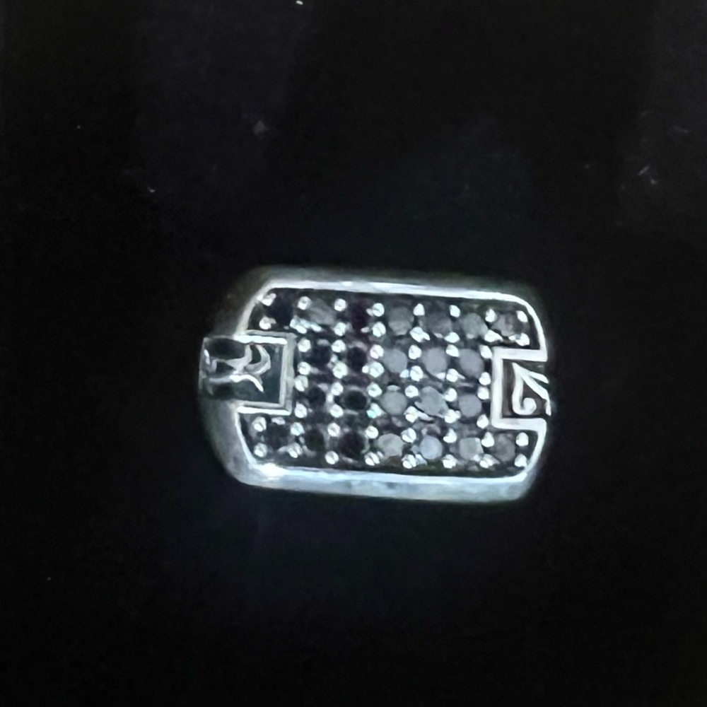 Vintage Silver And Black Rectangular Ring - image 2